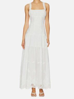WeWoreWhat Women's Ivory Floral Embroidery Lace Hem Peplum Dress Size XL